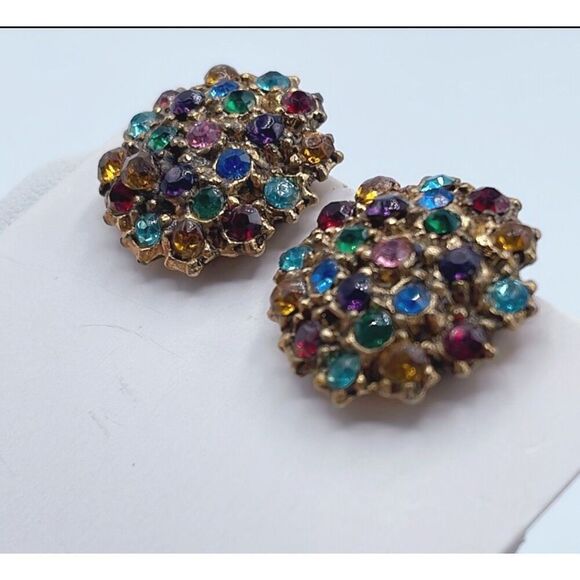 Vintage rhinestone encrusted bejeweled earrings - Picture 3 of 10